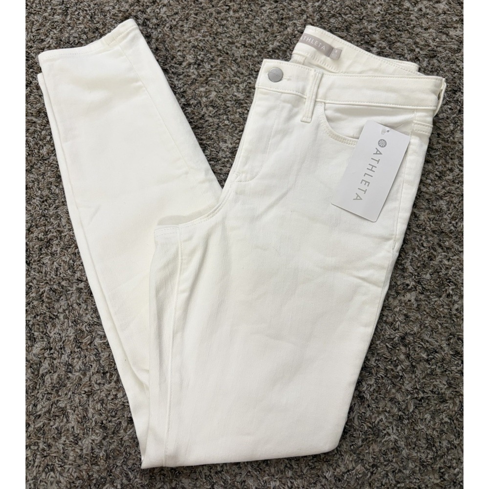 Athleta Sculptek Skinny Jean White Sz 8 NWT Pants High Rise All Way Stretch New